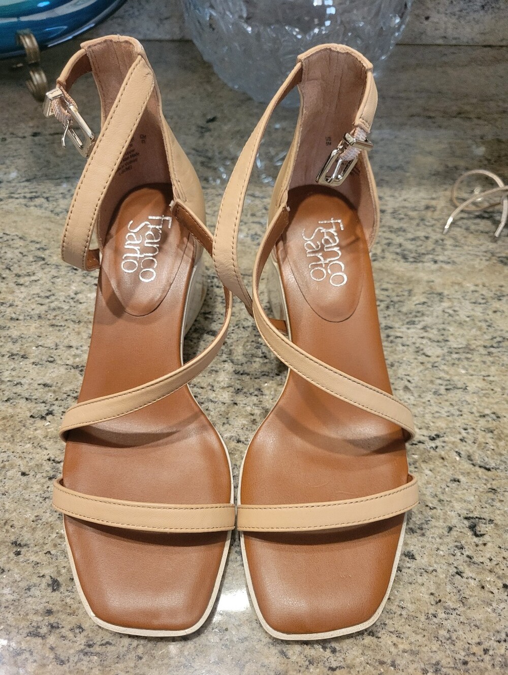 Franco Sarto Nude/Tan Strappy Block Heel Sandals